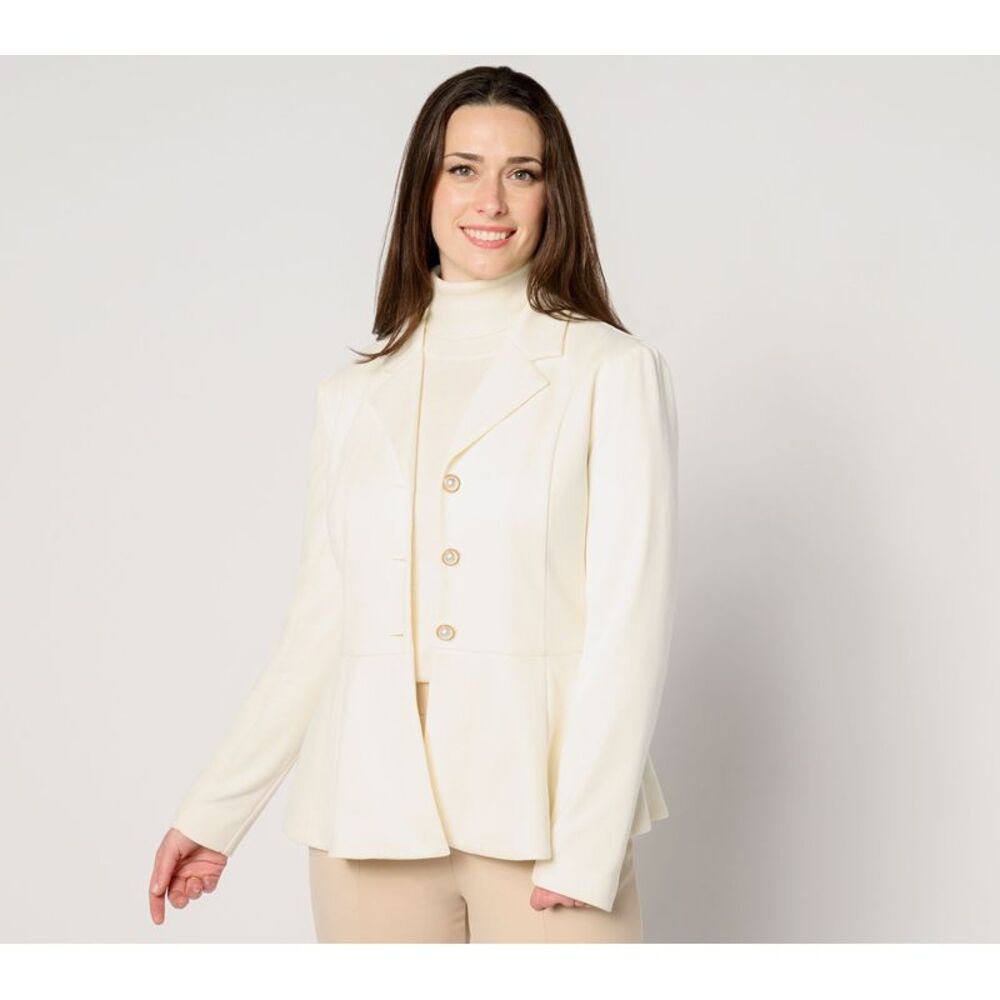 Studio Park Women's Top Sz XS X Jane Treacy Knit Peplum Jacket Sandalwood